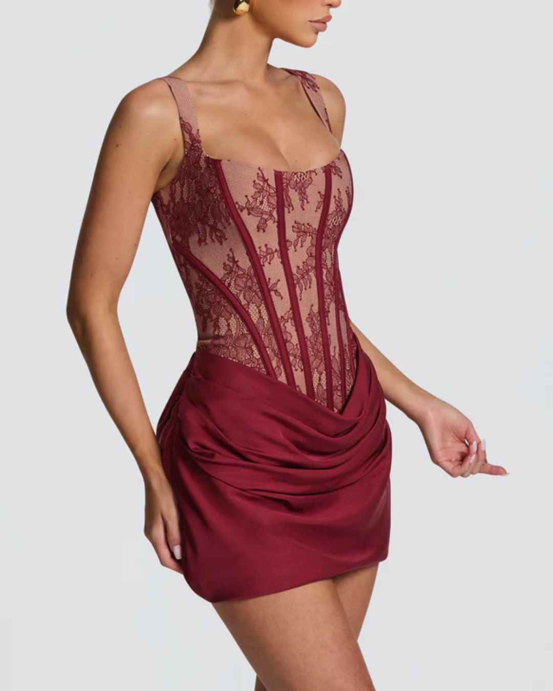 Vyla™ Rose Lace Corset Mini Dress