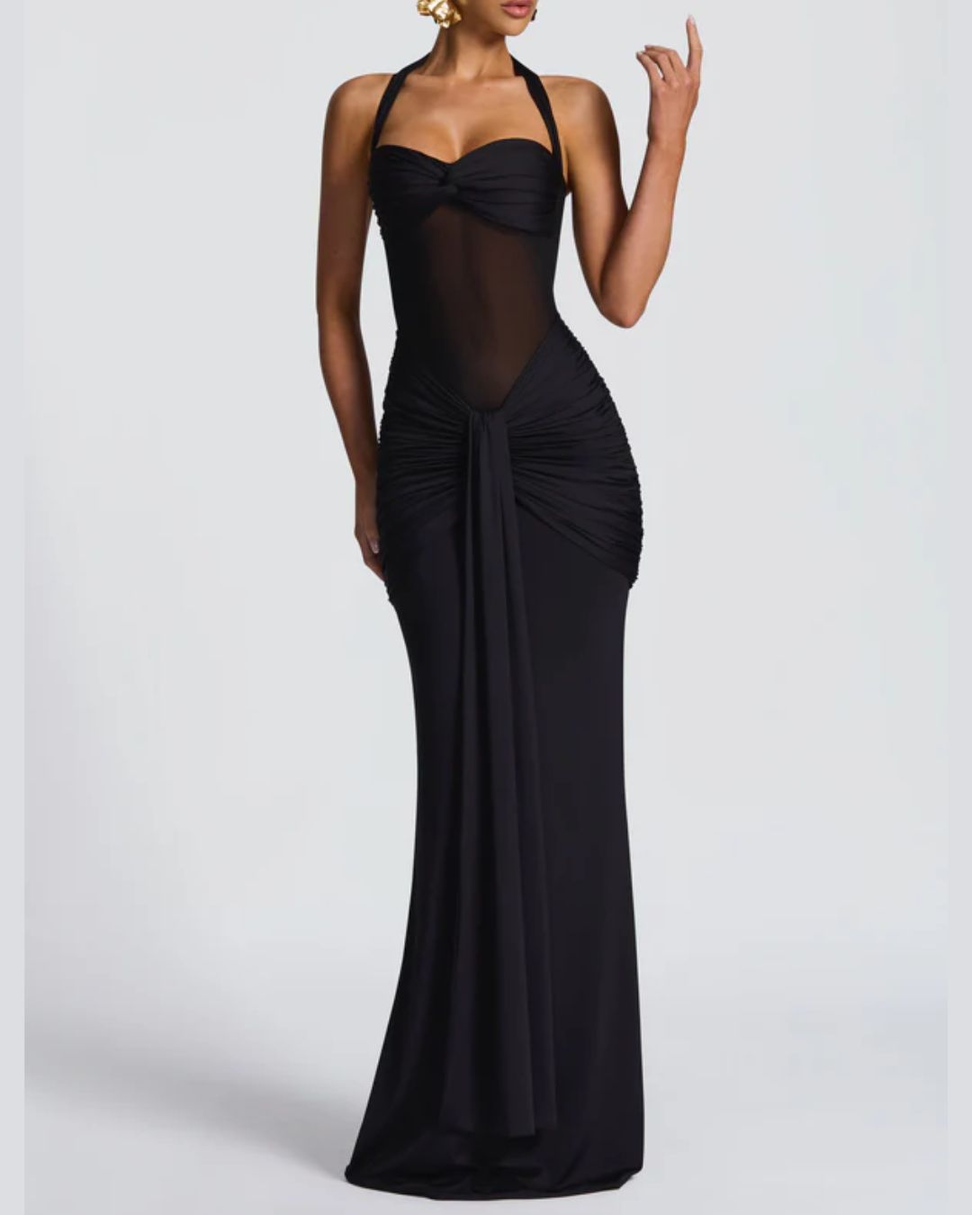Vyla™ Halter Mesh Mermaid Maxi Dress