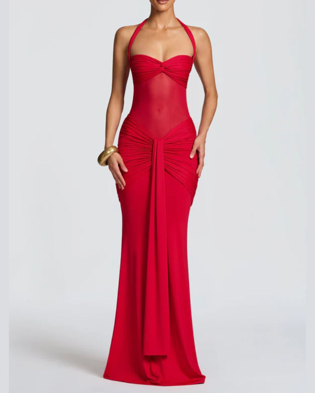 Vyla™ Halter Mesh Mermaid Maxi Dress