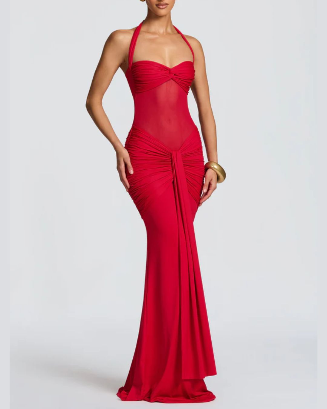 Vyla™ Halter Mesh Mermaid Maxi Dress