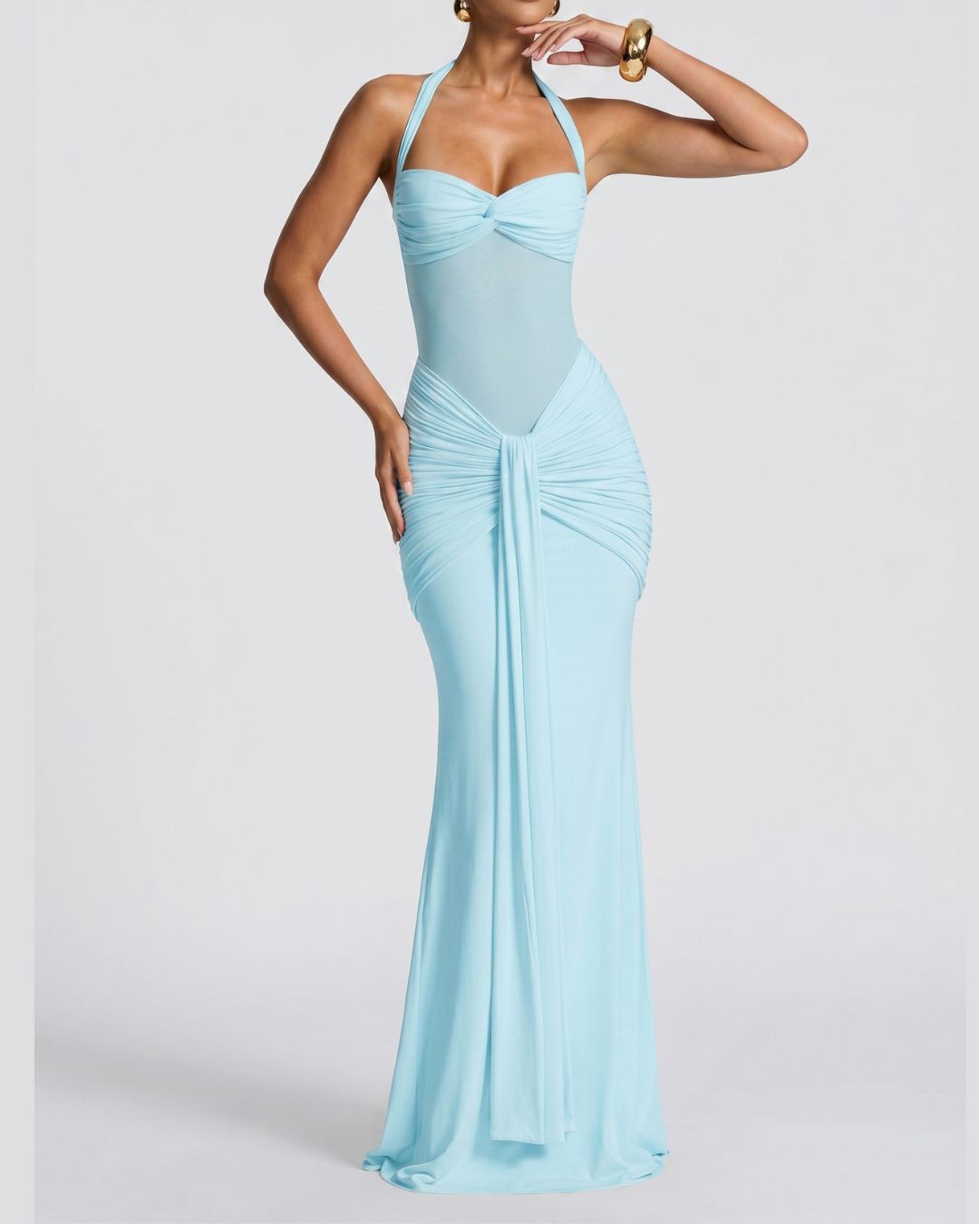 Vyla™ Halter Mesh Mermaid Maxi Dress