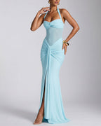 Vyla™ Halter Mesh Mermaid Maxi Dress