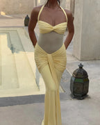 Vyla™ Halter Mesh Mermaid Maxi Dress