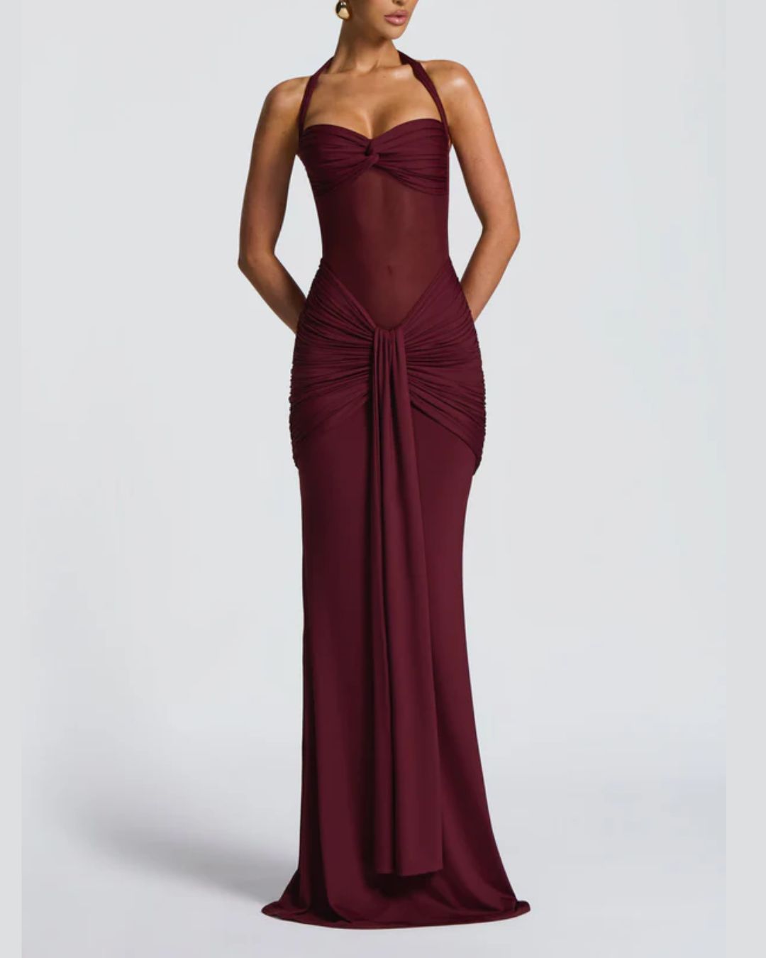 Vyla™ Halter Mesh Mermaid Maxi Dress