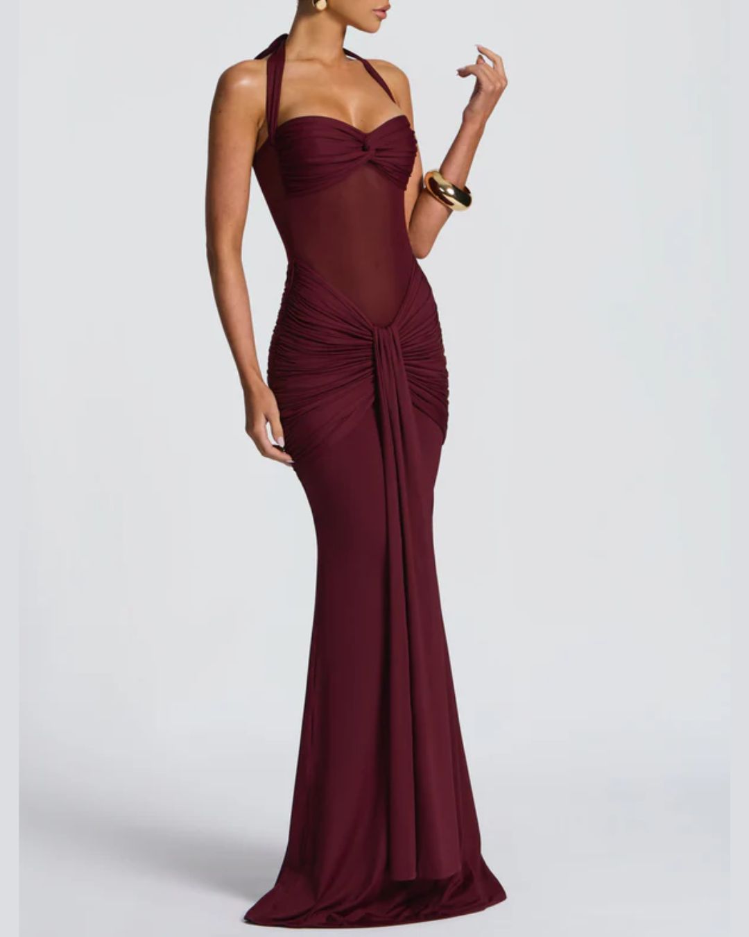 Vyla™ Halter Mesh Mermaid Maxi Dress