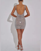 Vyla™ Sparkly Mesh Backless Bodycon Mini Dress