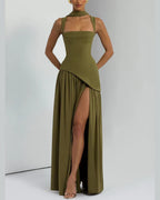 Vyla™ Scarf High Slit Ruched Waist Maxi Dress