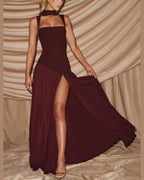 Vyla™ Scarf High Slit Ruched Waist Maxi Dress