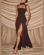 Vyla™ Scarf High Slit Ruched Waist Maxi Dress
