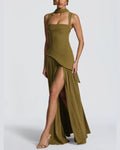 Vyla™ Scarf High Slit Ruched Waist Maxi Dress