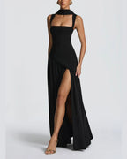 Vyla™ Scarf High Slit Ruched Waist Maxi Dress