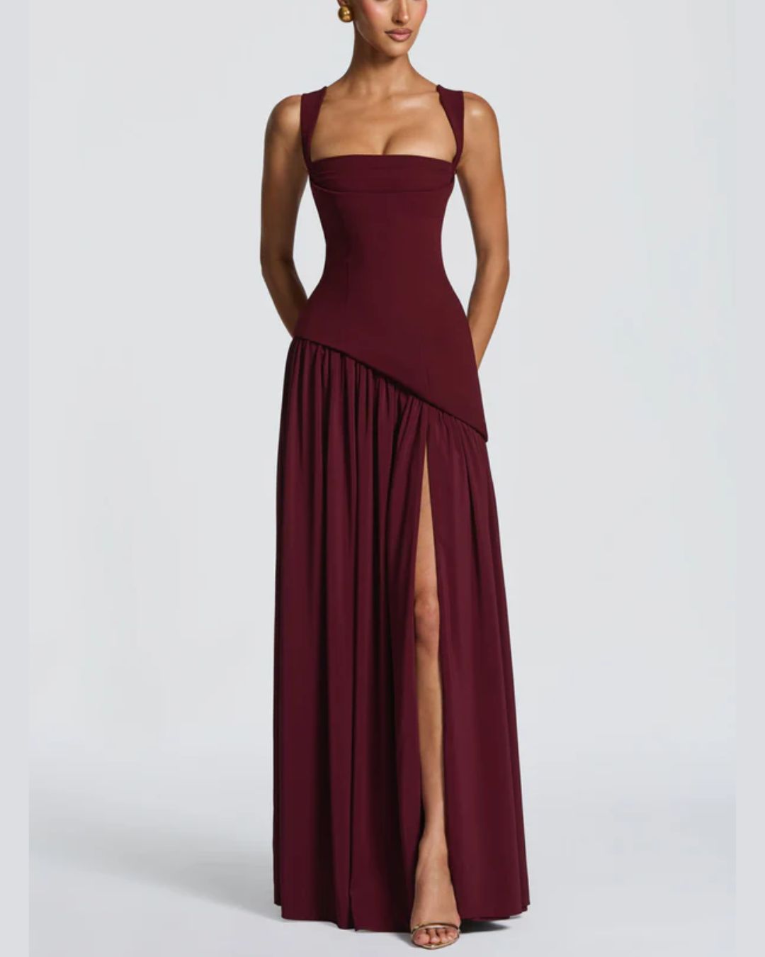 Vyla™ Scarf High Slit Ruched Waist Maxi Dress