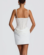 Vyla™ Lace Spaghetti Strap Ruched Mini Dress
