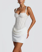 Vyla™ Lace Spaghetti Strap Ruched Mini Dress