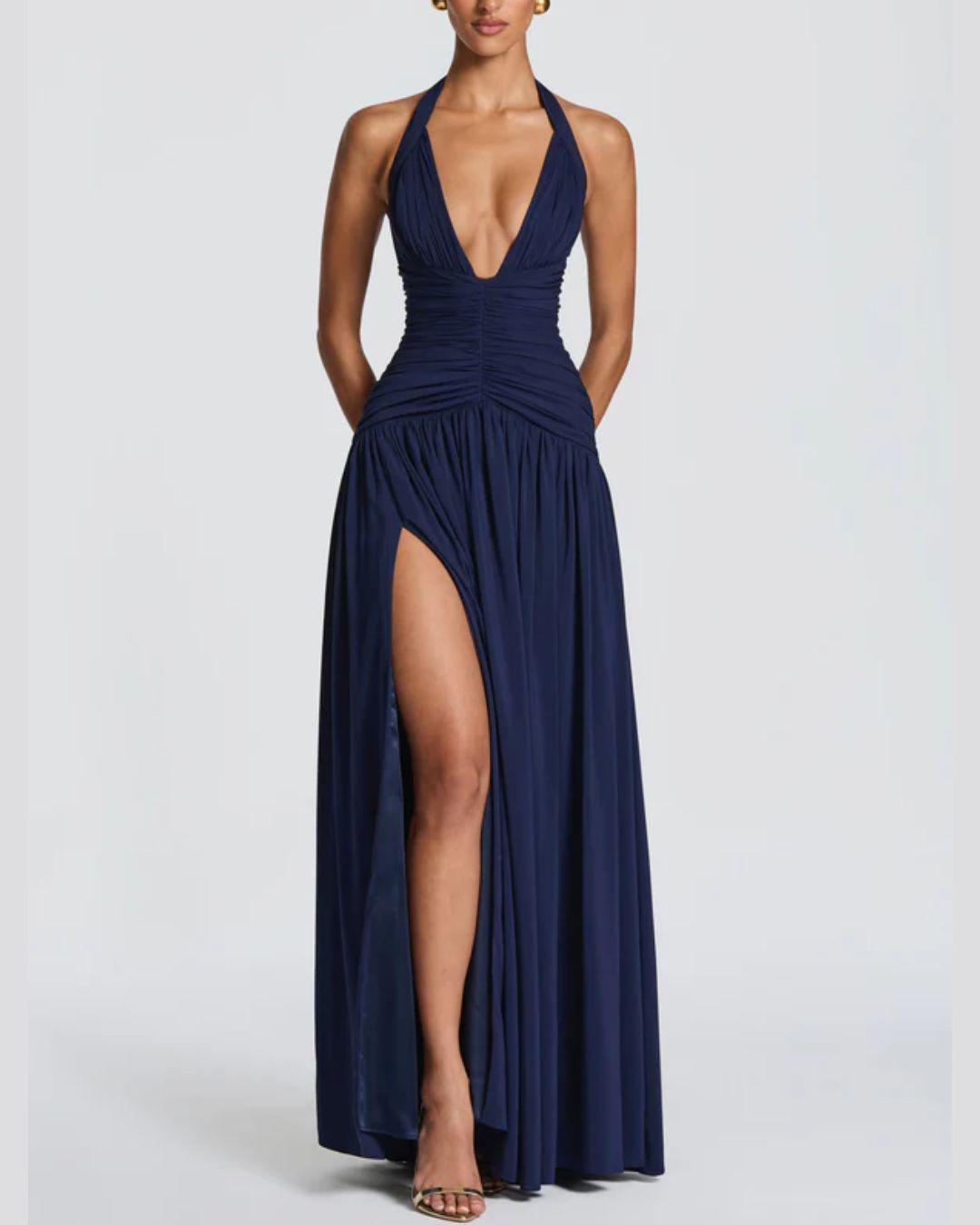 Vyla™ Halter High Slit Waist-Cinching Maxi Dress