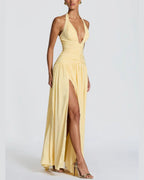 Vyla™ Halter High Slit Waist-Cinching Maxi Dress