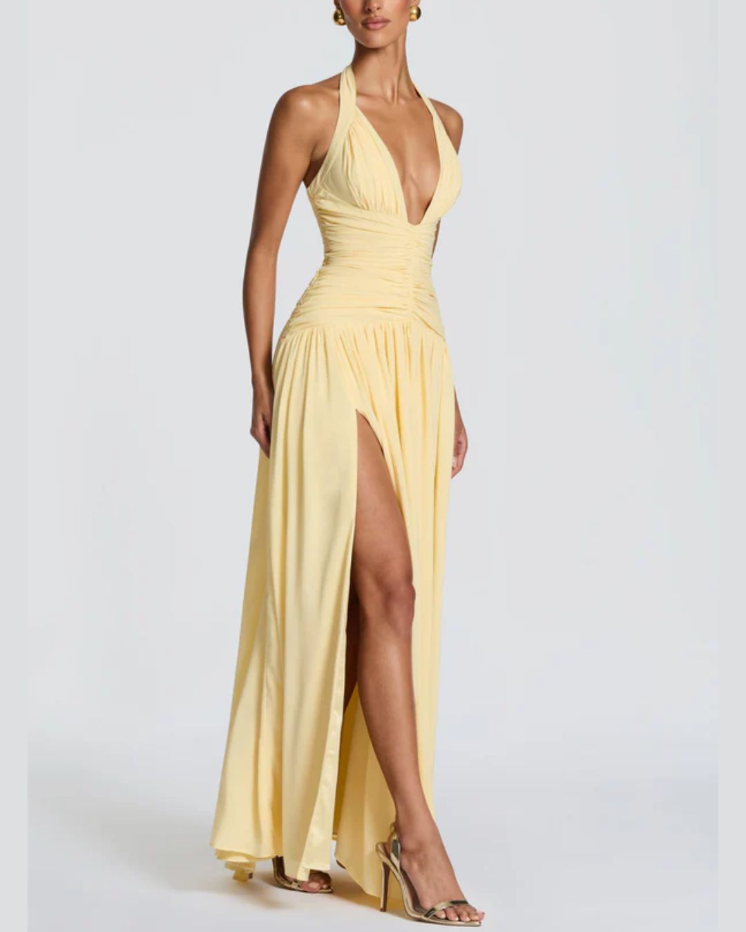 Vyla™ Halter High Slit Waist-Cinching Maxi Dress