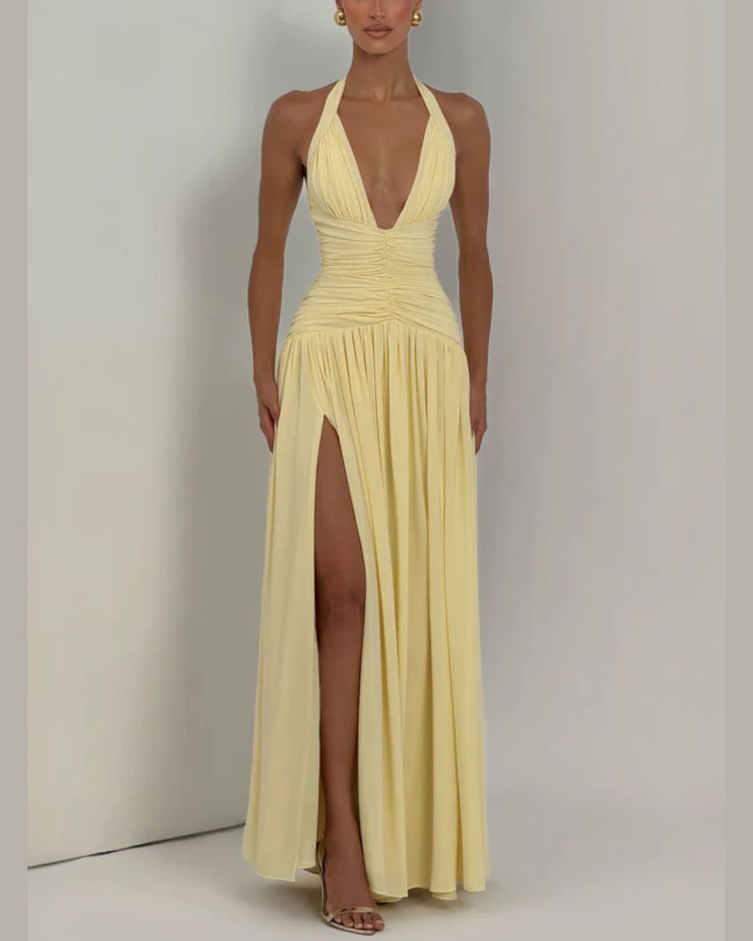 Vyla™ Halter High Slit Waist-Cinching Maxi Dress