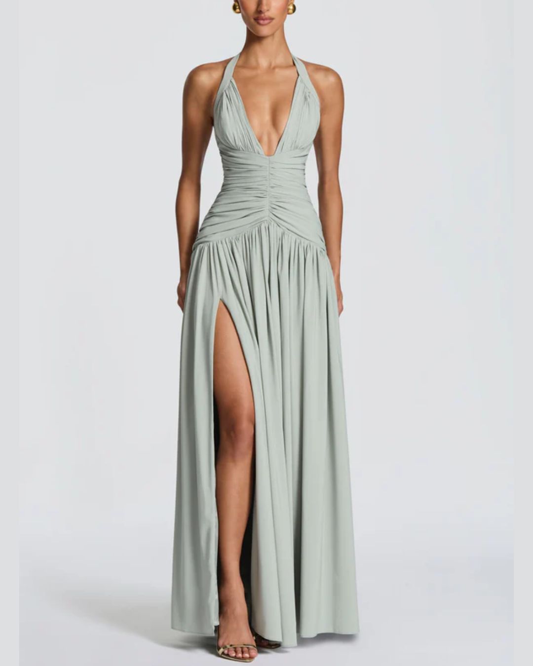 Vyla™ Halter High Slit Waist-Cinching Maxi Dress