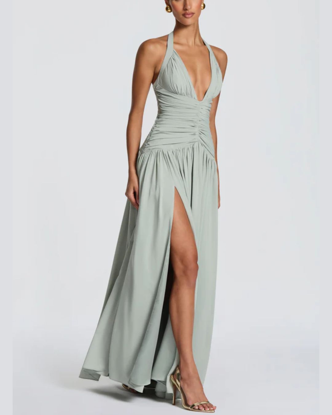 Vyla™ Halter High Slit Waist-Cinching Maxi Dress