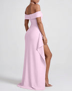 Vyla™ Elegant Off-Shoulder Ruched High-Slit Maxi Evening Dress