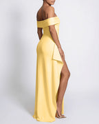Vyla™ Elegant Off-Shoulder Ruched High-Slit Maxi Evening Dress