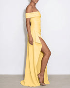 Vyla™ Elegant Off-Shoulder Ruched High-Slit Maxi Evening Dress