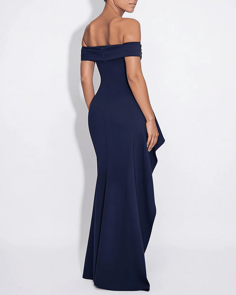 Vyla™ Elegant Off-Shoulder Ruched High-Slit Maxi Evening Dress