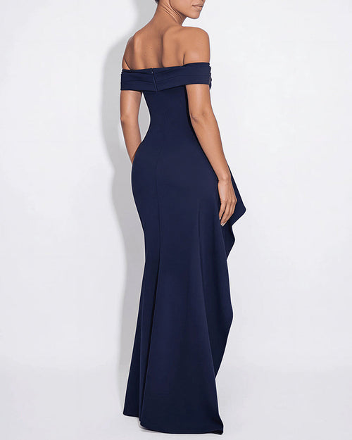 Vyla™ Elegant Off-Shoulder Ruched High-Slit Maxi Evening Dress