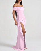 Vyla™ Elegant Off-Shoulder Ruched High-Slit Maxi Evening Dress