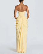Vyla™ Strapless Ruched High Slit Corset Maxi Dress