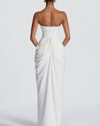 Vyla™ Strapless Ruched High Slit Corset Maxi Dress