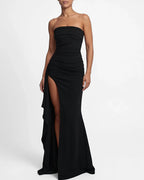 Vyla™ Elegant Strapless Ruched High Slit Maxi Evening Gown