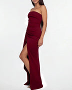 Vyla™ Elegant Strapless Ruched High Slit Maxi Evening Gown