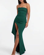 Vyla™ Elegant Strapless Ruched High Slit Maxi Evening Gown