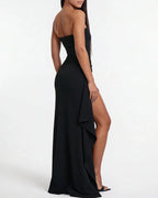 Vyla™ Elegant Strapless Ruched High Slit Maxi Evening Gown