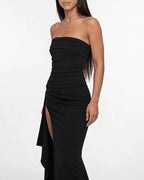 Vyla™ Elegant Strapless Ruched High Slit Maxi Evening Gown