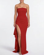 Vyla™ Elegant Strapless Ruched High Slit Maxi Evening Gown