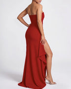 Vyla™ Elegant Strapless Ruched High Slit Maxi Evening Gown