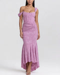 Vyla™ Elegant Floral Jacquard Ruched Mermaid Maxi Dress