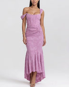 Vyla™ Elegant Floral Jacquard Ruched Mermaid Maxi Dress