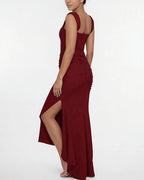 Vyla™ Elegant Floral Jacquard Ruched Mermaid Maxi Dress