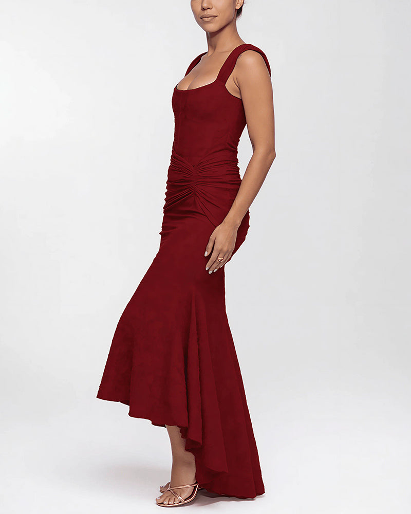 Vyla™ Elegant Floral Jacquard Ruched Mermaid Maxi Dress