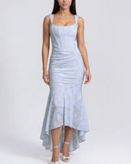 Vyla™ Elegant Floral Jacquard Ruched Mermaid Maxi Dress