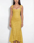 Vyla™ Elegant Floral Jacquard Ruched Mermaid Maxi Dress