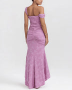 Vyla™ Elegant Floral Jacquard Ruched Mermaid Maxi Dress