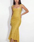Vyla™ Elegant Floral Jacquard Ruched Mermaid Maxi Dress