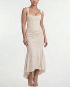 Vyla™ Elegant Floral Jacquard Ruched Mermaid Maxi Dress