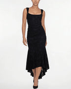 Vyla™ Elegant Floral Jacquard Ruched Mermaid Maxi Dress