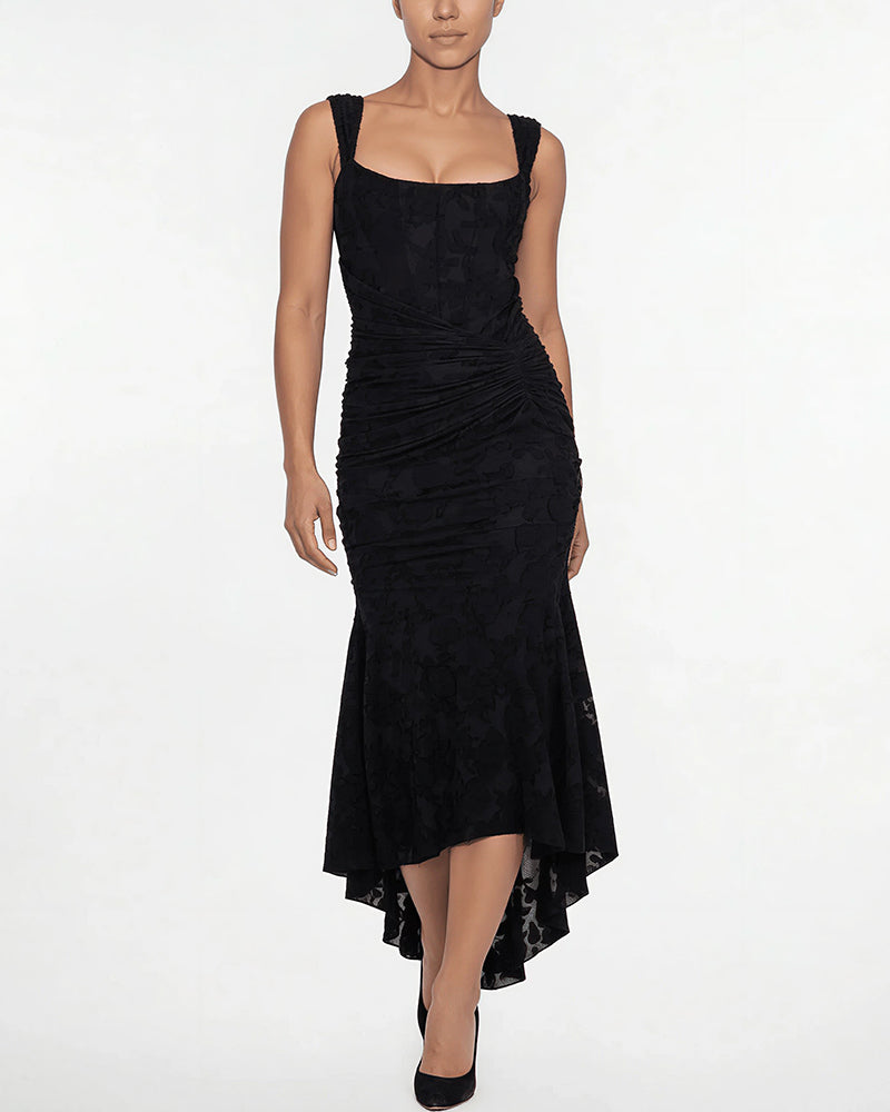 Vyla™ Elegant Floral Jacquard Ruched Mermaid Maxi Dress